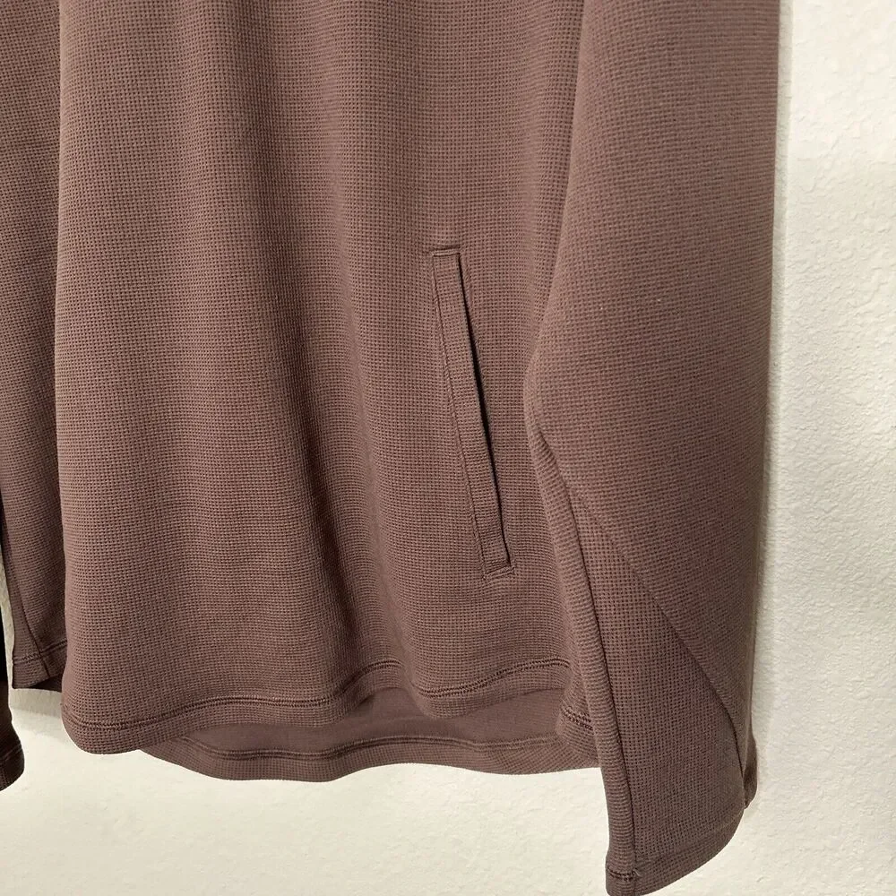 Heavy Waffle HOODED Sweatshirt All in Motion 2 pocket BROWN Thumbholes Sz Small